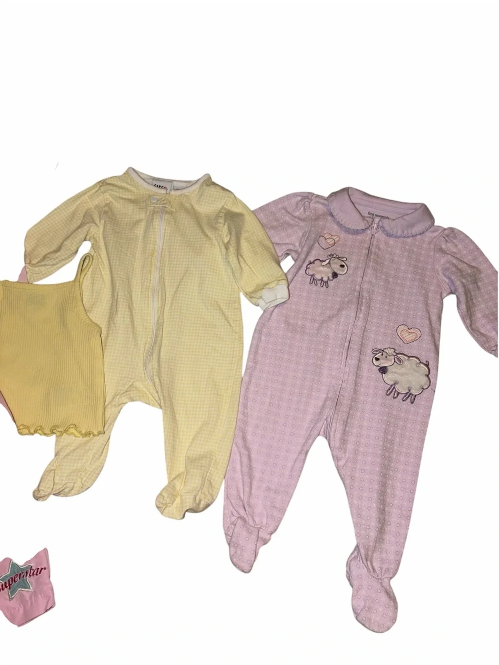 Vintage Y2K Baby Girl 0-6M 7pc Pink Yellow Purple Outfit Bundle Embroidered
